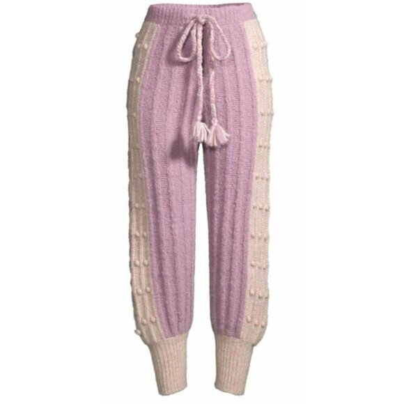 LOVESHACKFANCY Landana Wool Knit Bauble Jogger Pants Lavender Size L NWT $395 - Picture 2 of 12